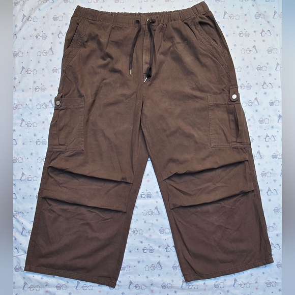 Cider Women Denim Drawstring Pockets Cargo Pant CURVE & PLUS Brown - Picture 1 of 6